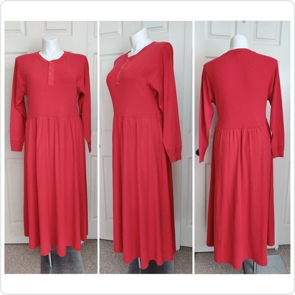 Vintage 80s Ralph Lauren Henley cotton maxi dress sz M - Picture 1 of 9